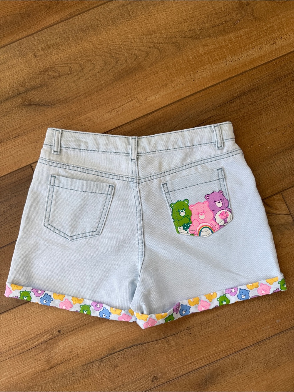 Care Bears Girls Graphic Print Cuff Denim Shorts, Sizes 10-12